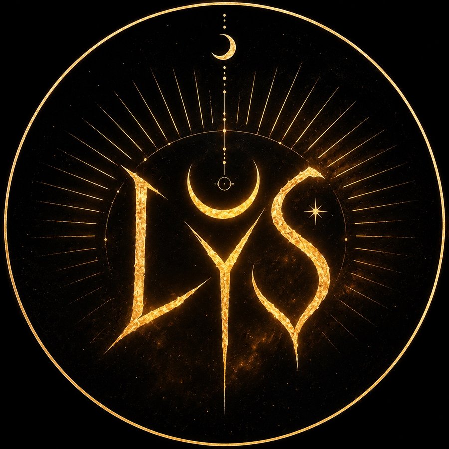 LYS celestial gold emblem — crescent moon and radiating sun